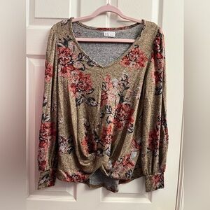 Women’s Maurices Red and Tan Soft Floral Blouse Xsmall